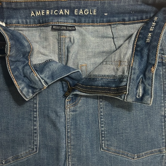 American Eagle High Rise Denim Mini Skirt Size 4 Stretch Sparkle Western Country - Picture 2 of 11